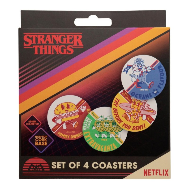 STRANGER THINGS - 4 Dessous de Verres Gravés en Métal 