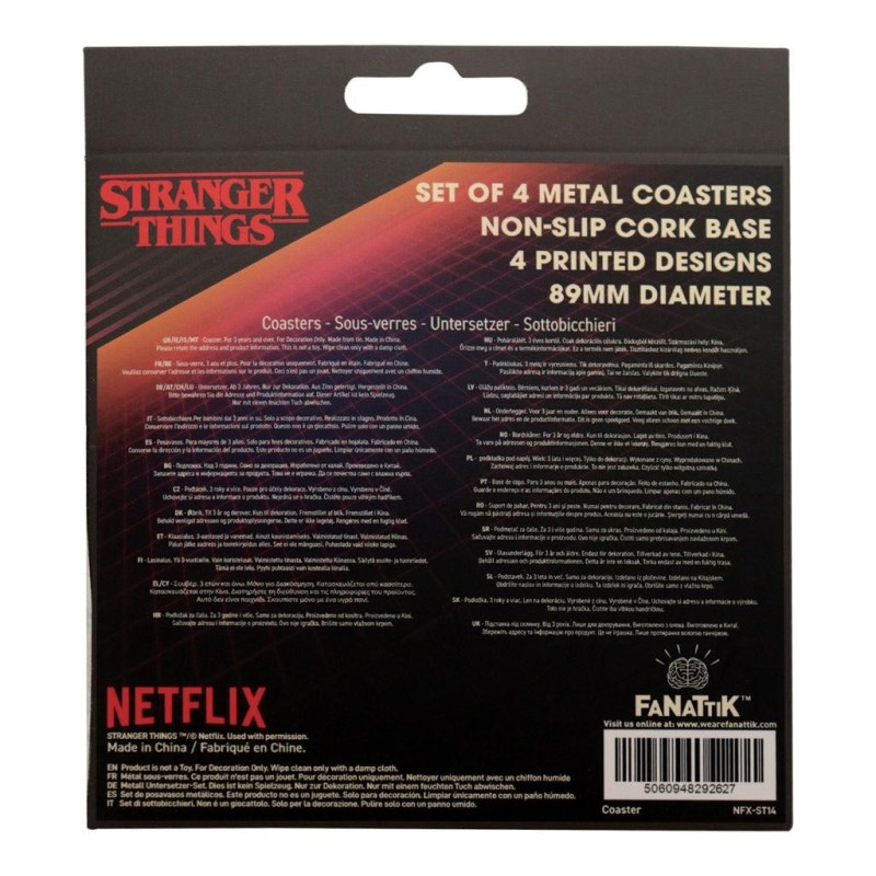STRANGER THINGS - 4 Dessous de Verres Gravés en Métal 