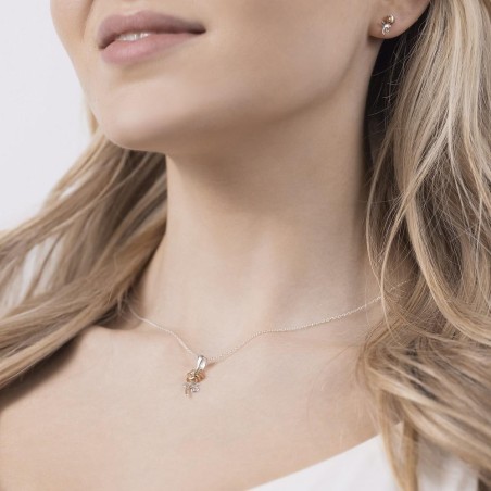 LA BELLE & LA BETE - Rose - Set Collier en Argent + Clous d'Oreille 
