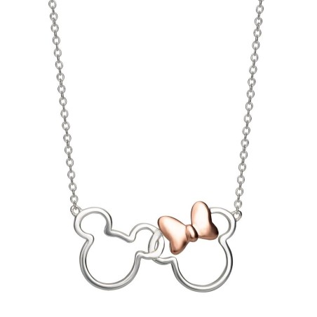 MICKEY & MINNIE - Collier en Laiton Plaqué Argent & Rose Doré 