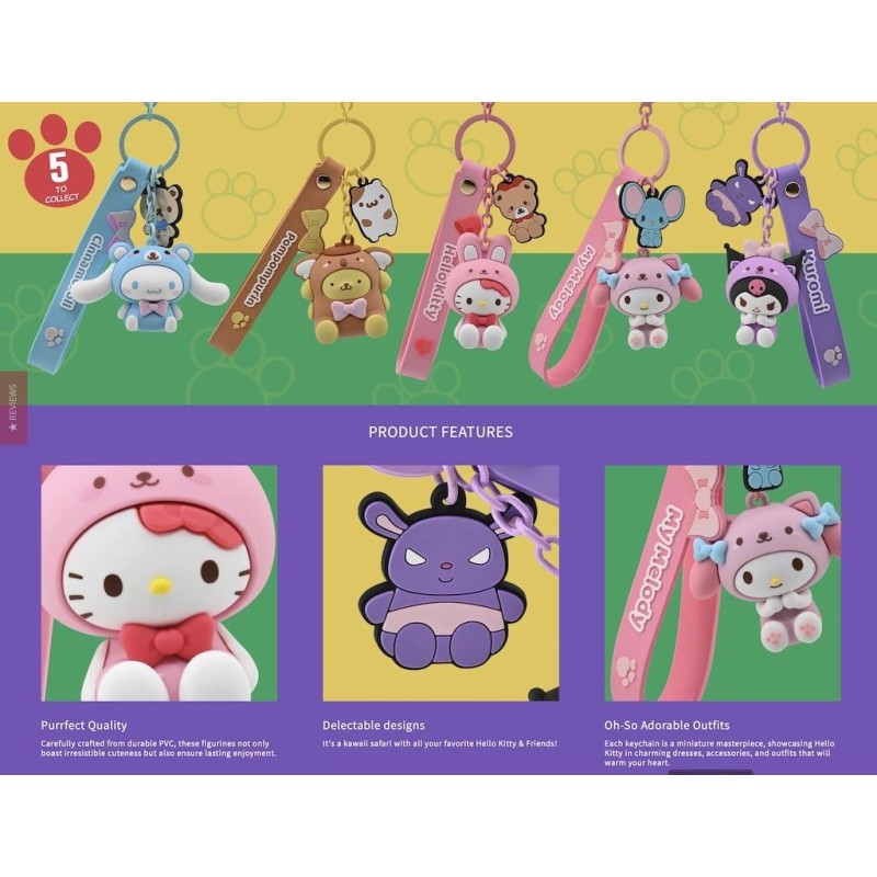 HELLO KITTY - Animals Series - Assortiment 12 Porte-Clés 15.5cm 