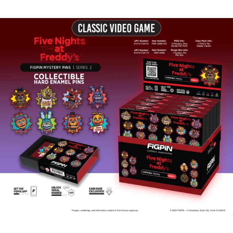 FIVE NIGHTS AT FREDDY'S -Series 2-Mystery Mini Pins (Display 10 Pin's) 