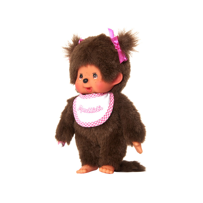 MONCHHICHI - Fille Bavoir Rose & Blanc - Peluche 20cm 