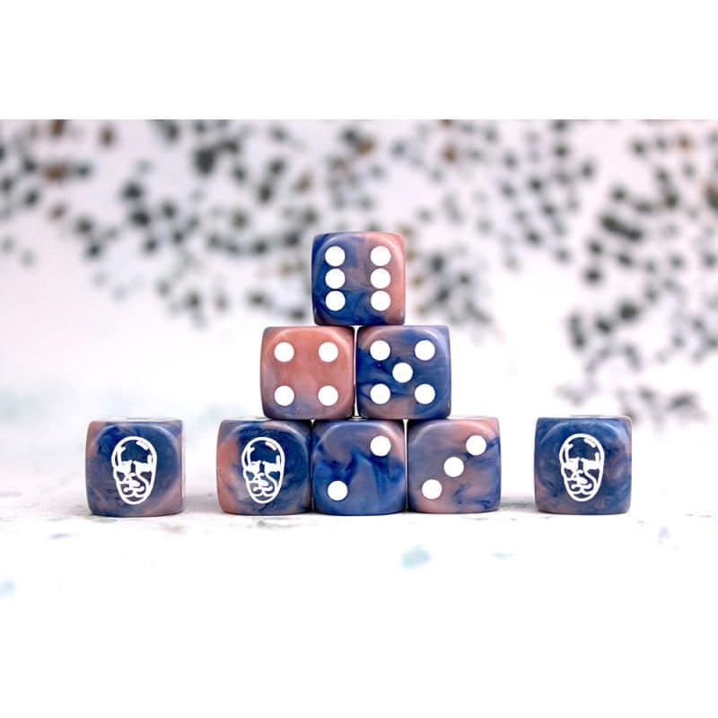 Spires Faction Dice on Dark Blue swirl Dice