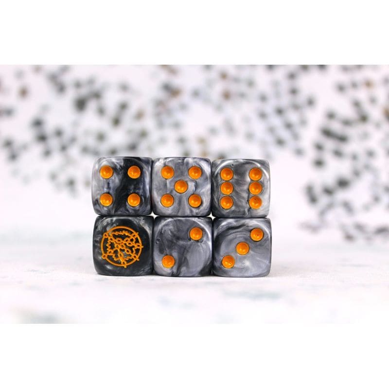 Dweghom Faction Dice on Gray swirl Dice