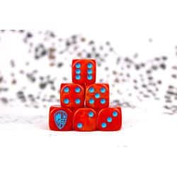 Hundred Kingdom Faction Dice on Red swirl Dice 2