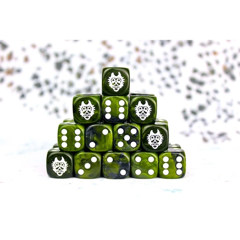 Wadrhun Faction Dice on Green swirl Dice