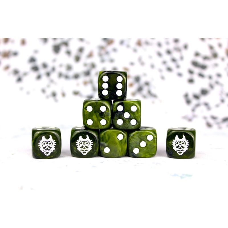 Wadrhun Faction Dice on Green swirl Dice