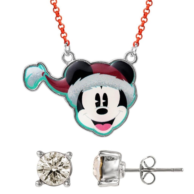 MICKEY - Set de Noël - Collier + 1 Paire de Clous d'Oreilles 
