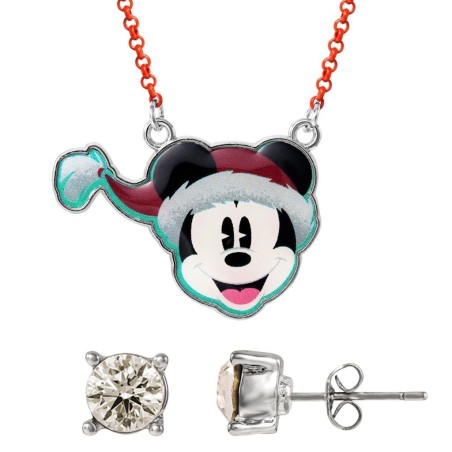 MICKEY - Set de Noël - Collier + 1 Paire de Clous d'Oreilles 