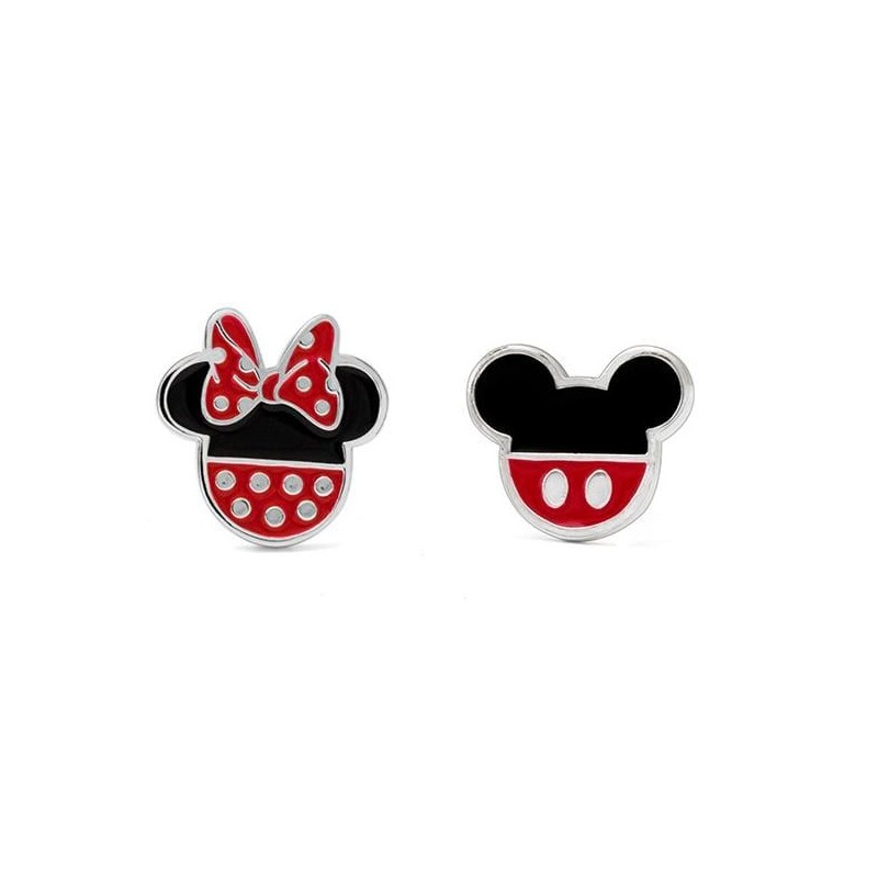 MINNIE + MICKEY - 1 Paire de Clous d'Oreilles - Laiton Argent Plaqué 