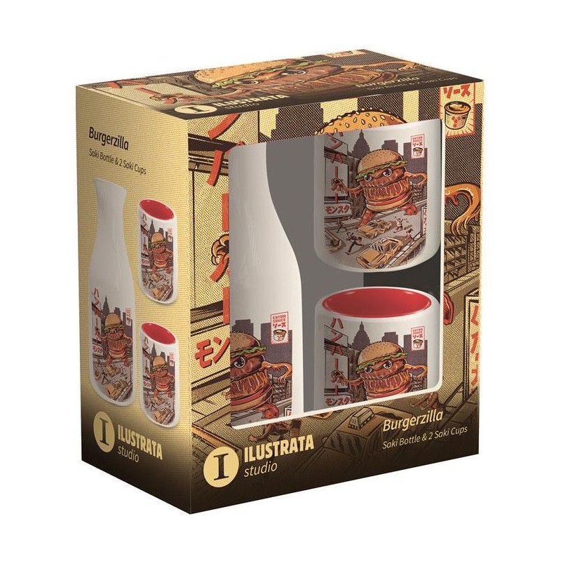JAPANESE STYLE - Burgerzilla - Set de 2 mugs à Sake + bouteille à sake 