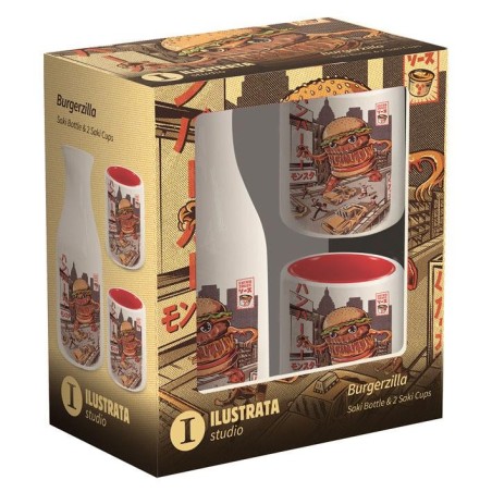 JAPANESE STYLE - Burgerzilla - Set de 2 mugs à Sake + bouteille à sake 