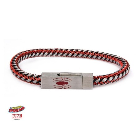 MARVEL - Stainless Steel & Woven Leather Spider-Man Bracelet 