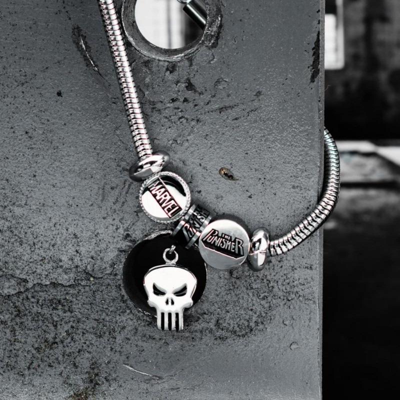 MARVEL - Women's Stainless Steel Punisher Bead Charm Bracelet Set 
