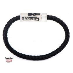 MARVEL - Steel Punisher Skull Logo with Black Leather Bracelet  2