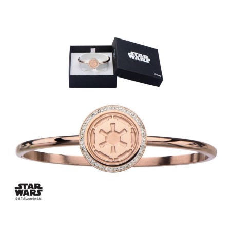 STAR WARS - Rose Gold PVD Plated Empire Symbol with CZ Bangle Bracelet 