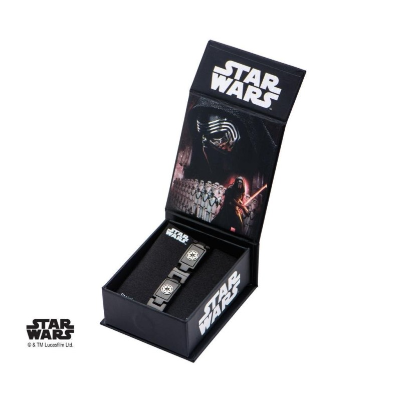 STAR WARS - Black PVD Plated Galactic Empire Symbol Link Bracelet 