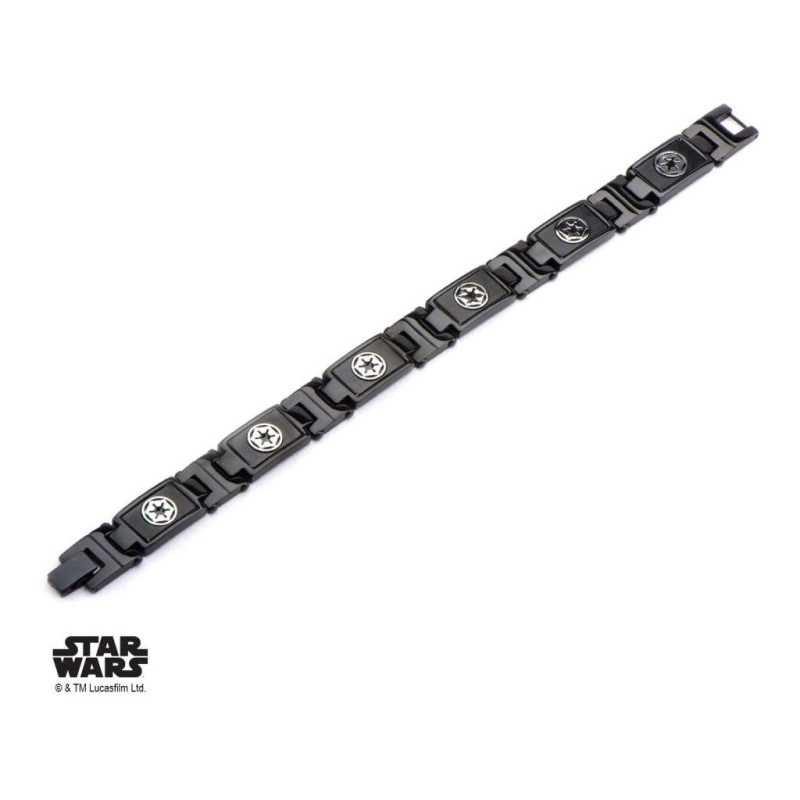 STAR WARS - Black PVD Plated Galactic Empire Symbol Link Bracelet 