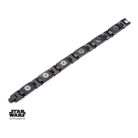 STAR WARS - Black PVD Plated Galactic Empire Symbol Link Bracelet 