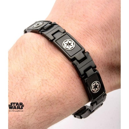 STAR WARS - Black PVD Plated Galactic Empire Symbol Link Bracelet 