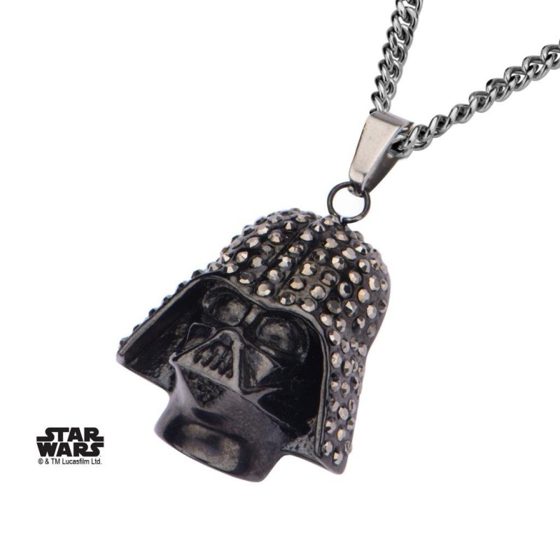 STAR WARS - Black PVD Plated Darth Vader with Clear Gem Pendant Chain 
