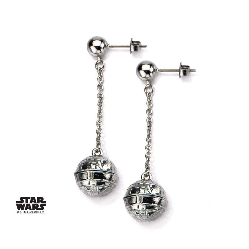 STAR WARS - Stainless Steel 3D Death Star Stud Dangle Earrings 