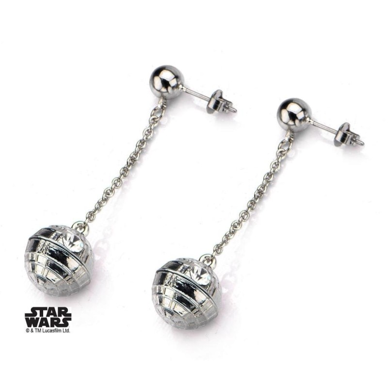 STAR WARS - Stainless Steel 3D Death Star Stud Dangle Earrings 
