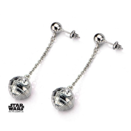 STAR WARS - Stainless Steel 3D Death Star Stud Dangle Earrings 