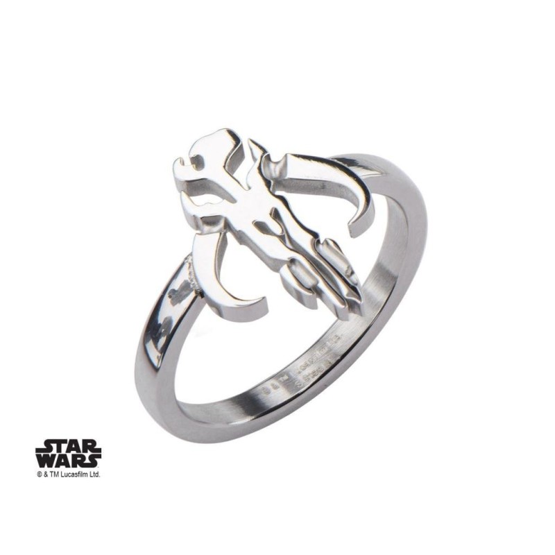 STAR WARS - Women's Stainless Steel Mandalorian Sym Cut Ring - Size 6 