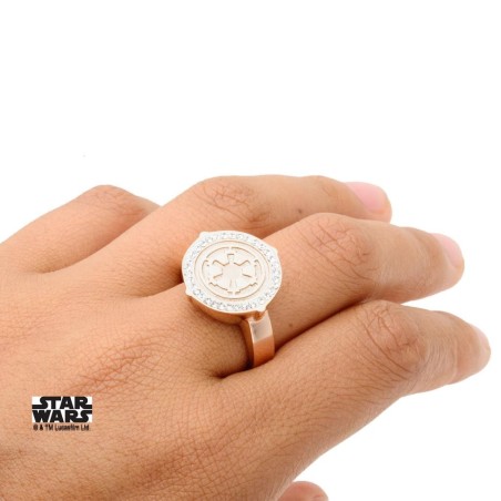 STAR WARS - Women's Stainless Steel Rose Gold Empire Symbol - Size 7 