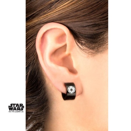 STAR WARS - Stainless Steel Black Empire Logo Huggie Earrings 