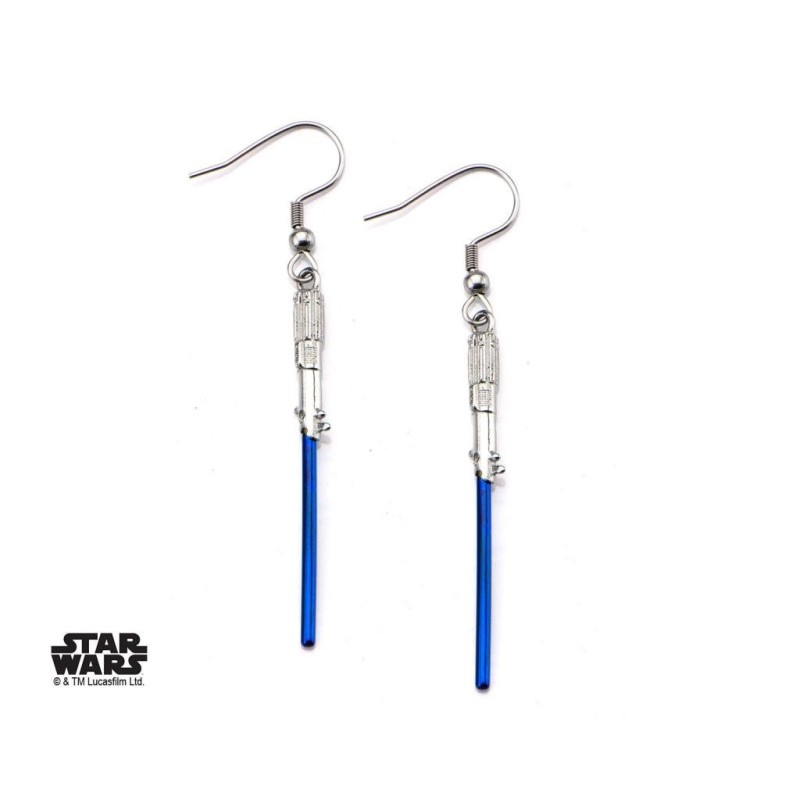 STAR WARS - Stainless Steel Blue Lightsaber Hook Dangle Earrings 