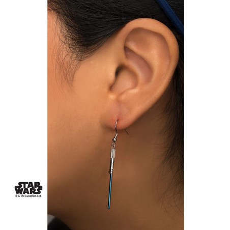 STAR WARS - Stainless Steel Blue Lightsaber Hook Dangle Earrings 