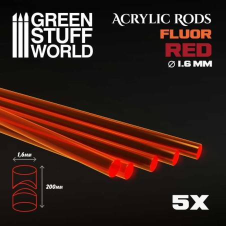 Tiges Acryliques ROND 16 mm Fluor ROUGEORANGE