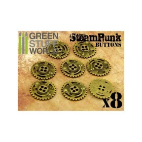 8x Boutons à motifs Steampunk ROUAGES - Doré Antique