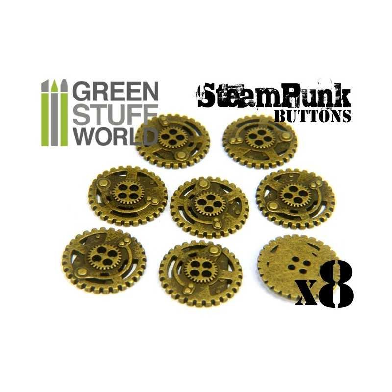 8x Boutons à motifs Steampunk ROUAGES - Doré...