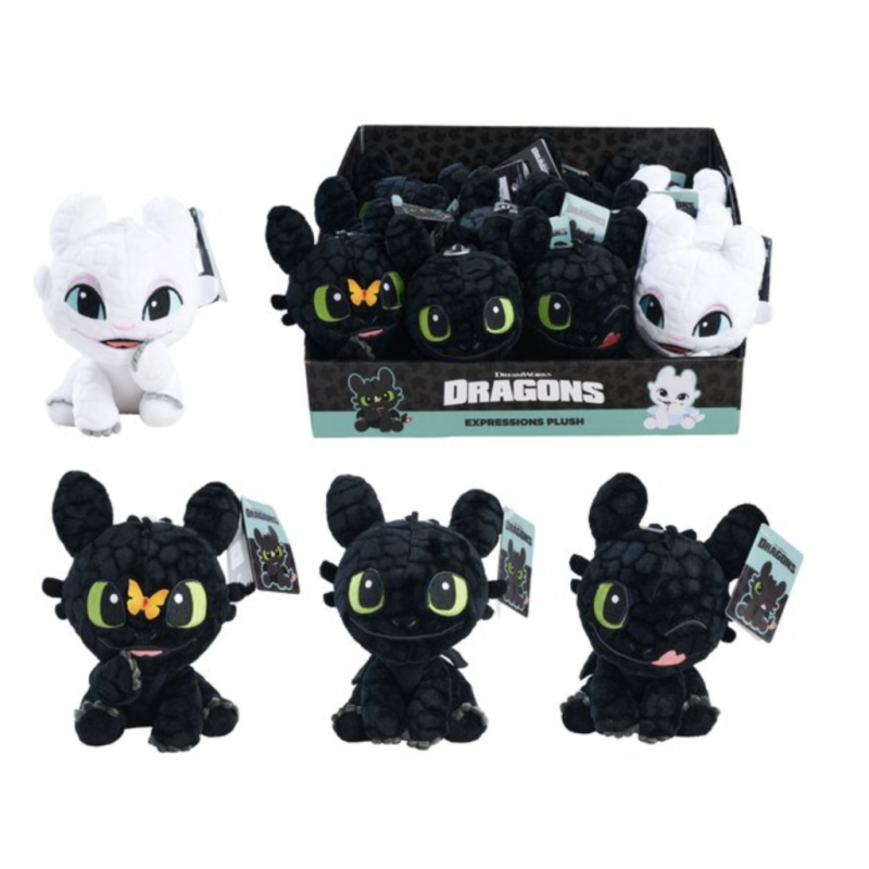 DRAGONS - Display de 12 Peluches 18cm - 4 Modèles 