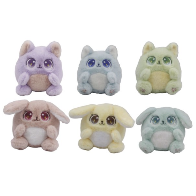 KAWAII - Chats & Chiens - Assortiment de 12 Peluches 18cm - 6 Modèles 