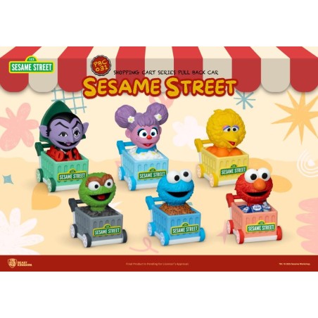 SESAME STREET - Shopping Cart Pull Back Car - Set 6 Fig. Blind Box 5cm 