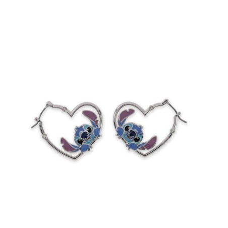STITCH - 1 Paire d'Anneaux d'Oreilles en forme de Coeur Argenté 