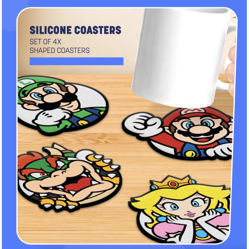 SUPER MARIO - Set de 4 Sous-Verre en Silicone 