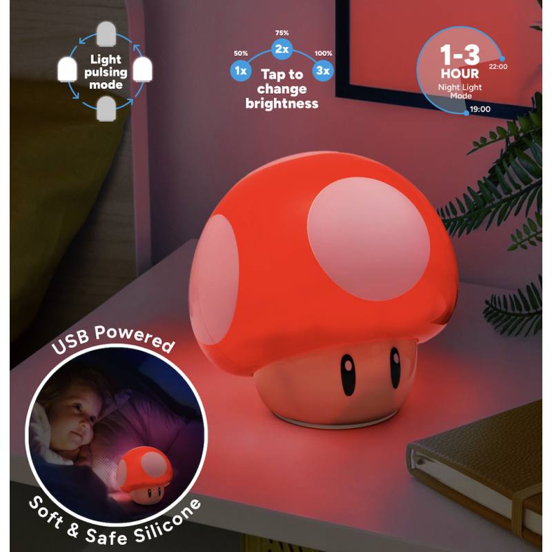 SUPER MARIO - Champignon - Lampe Décorative 'SquishyGlo' Rechargeable 