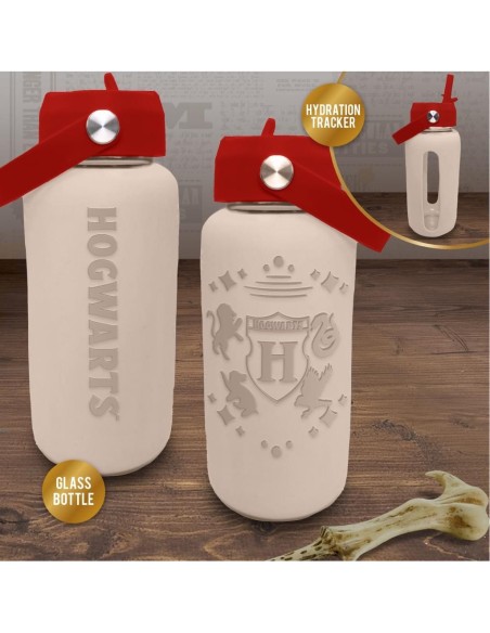 HARRY POTTER - Poudlard - Bouteille d'eau en Verre avec Silicone 800ml 