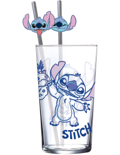 STITCH - Pack Verre XXL Premium 485ml + 2 Pailles en Métal 
