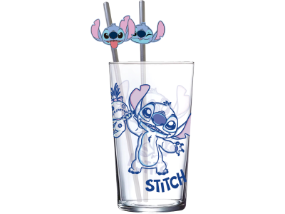 STITCH - Pack Verre XXL Premium 485ml + 2 Pailles en Métal 