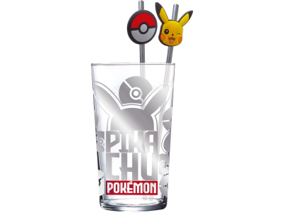 POKEMON - Pikachu - Pack Verre XXL Premium 485ml + 2 Pailles en Métal 