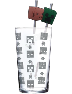 MINECRAFT - Pack Verre XXL Premium 485ml + 2 Pailles en Métal 