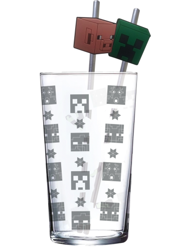 MINECRAFT - Pack Verre XXL Premium 485ml + 2 Pailles en Métal 