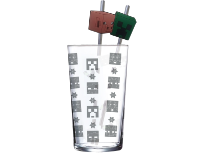 MINECRAFT - Pack Verre XXL Premium 485ml + 2 Pailles en Métal 
